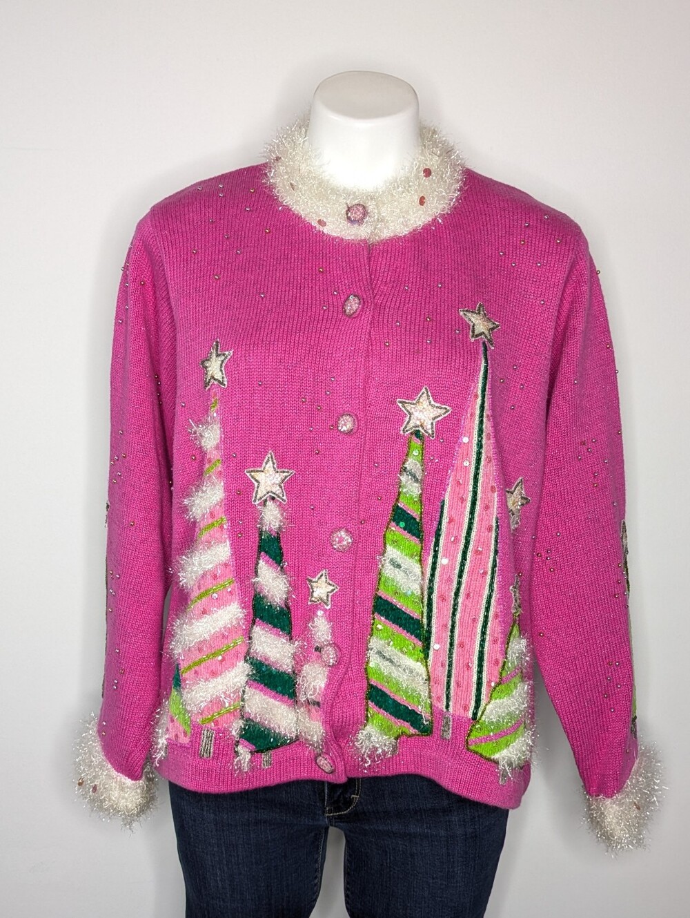 Vintage Design Options Pink White Green Novelty Christmas Winter Holiday Sweater